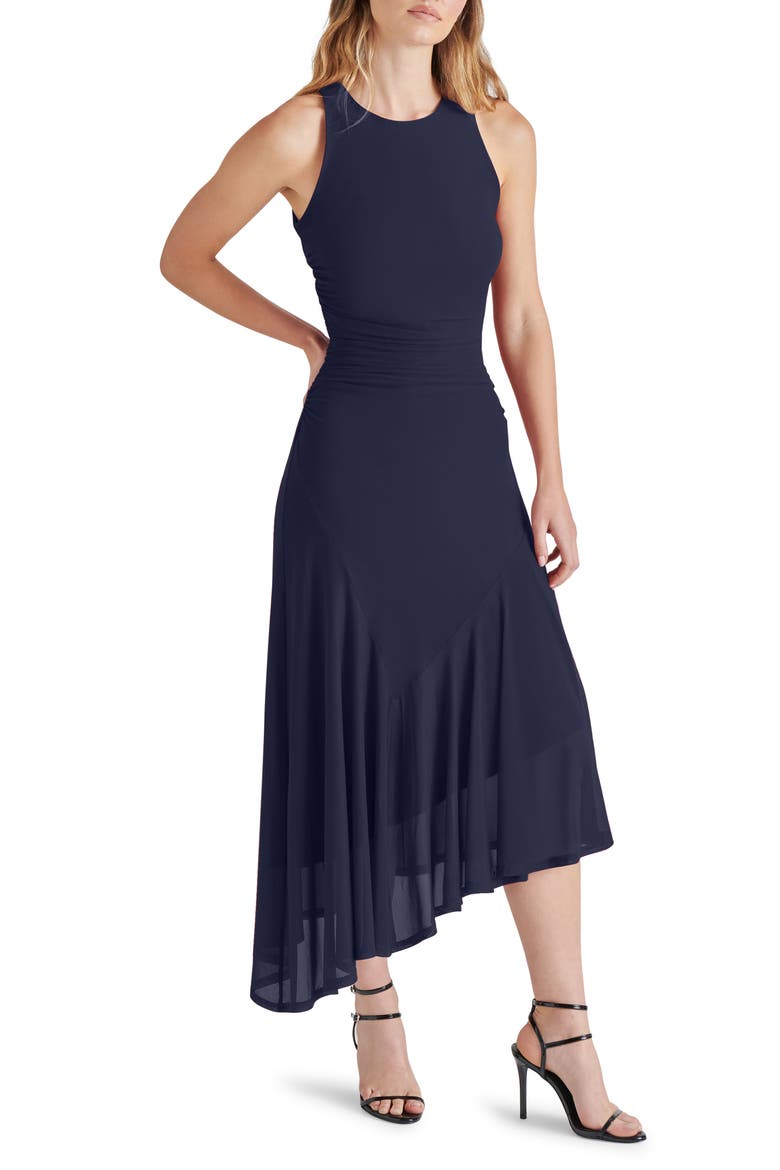Laney Asymmetric Mesh Dress, Main, color, MARINE