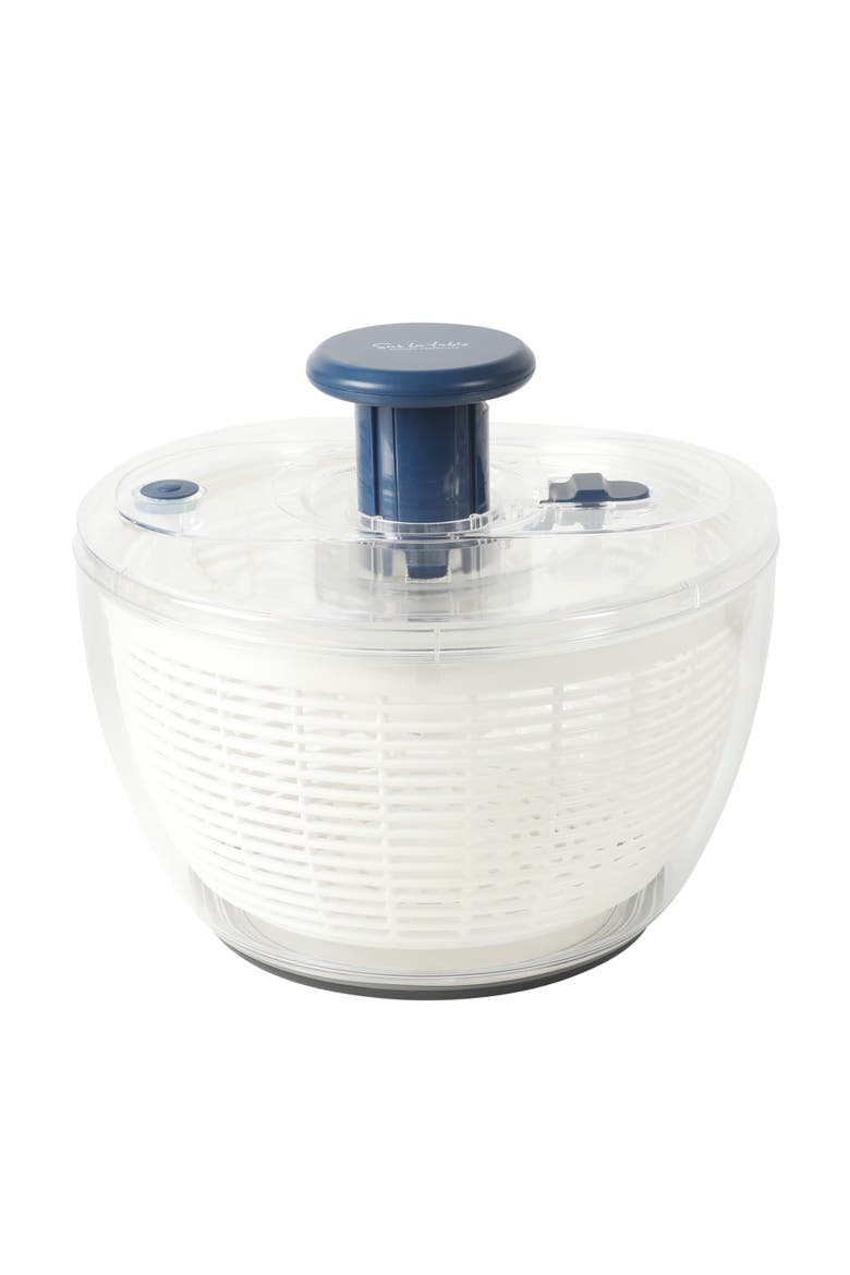 Aero Stainless Steel Salad Spinner with Removable Basket, Alternate, color, Navy Blue