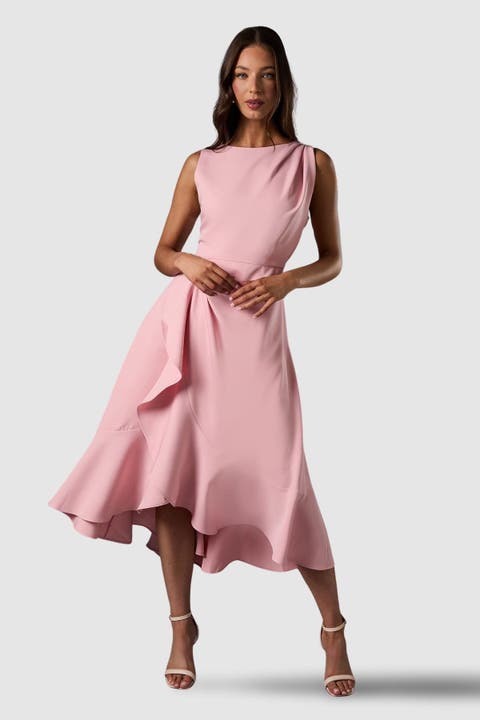Waterfall Crepe Midi Dress