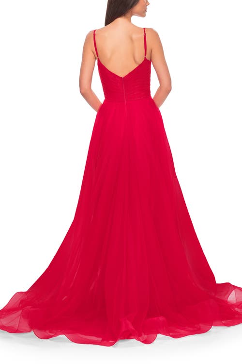 La Femme Simple Tulle A-line Prom Dress With Ruched Illusion Bodice