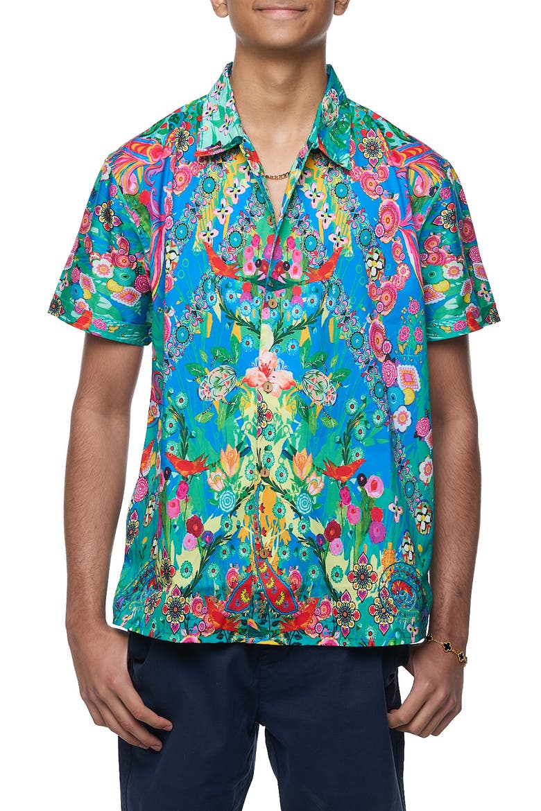 Printed Camp Shirt, Main, color, BLUE