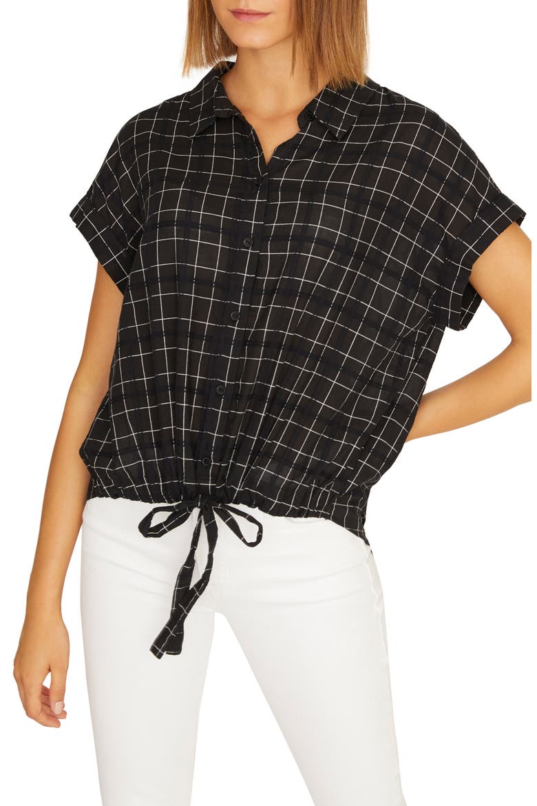 Miles Borrego Tie Front Shirt, Main, color, BLACK