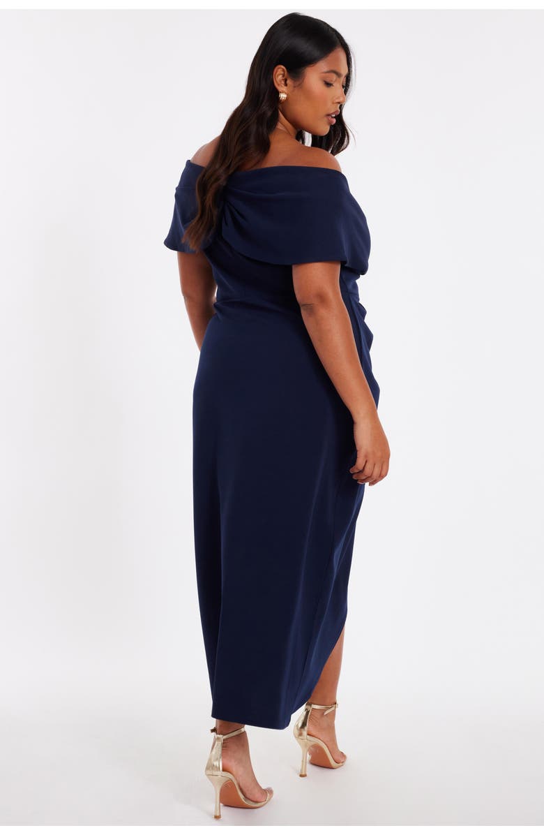 QUIZ Plus Size Scuba Crepe Bardot Wrap Midi Dress, Alternate, color, Navy