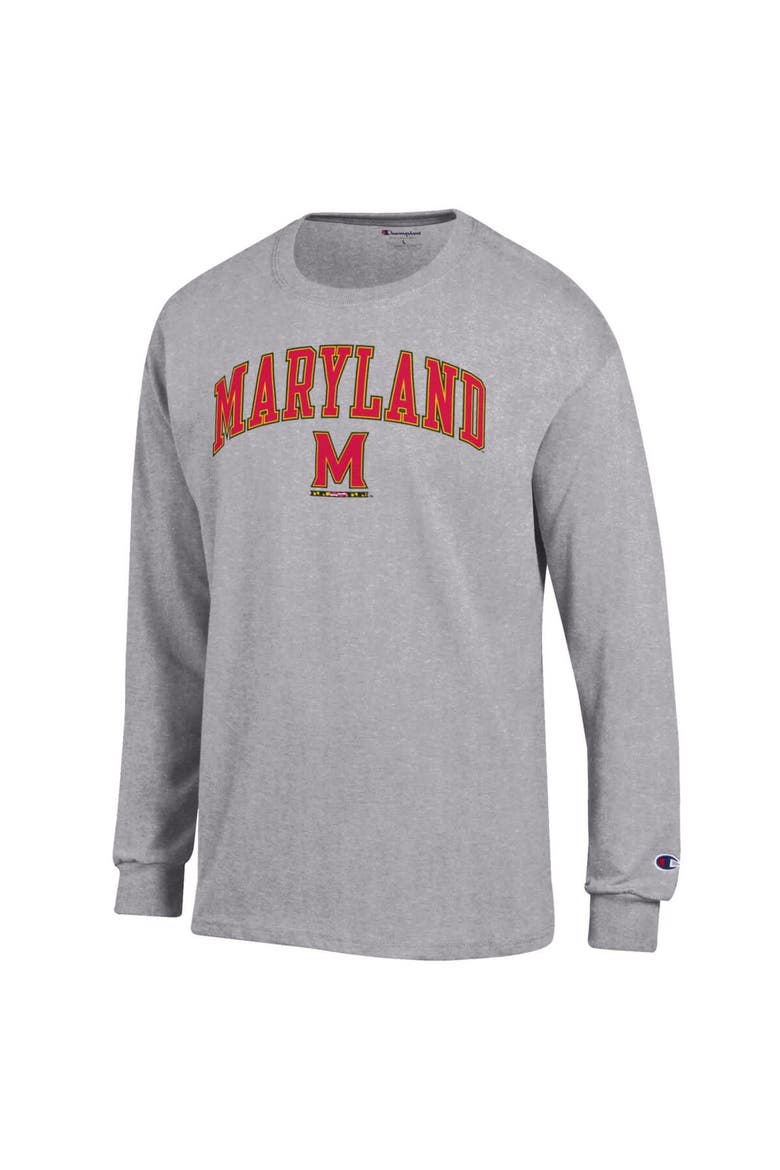 Men's Champion  Heather Gray Maryland Terrapins Arch Over Logo Long Sleeve T-Shirt, Alternate, color, Heather Gray