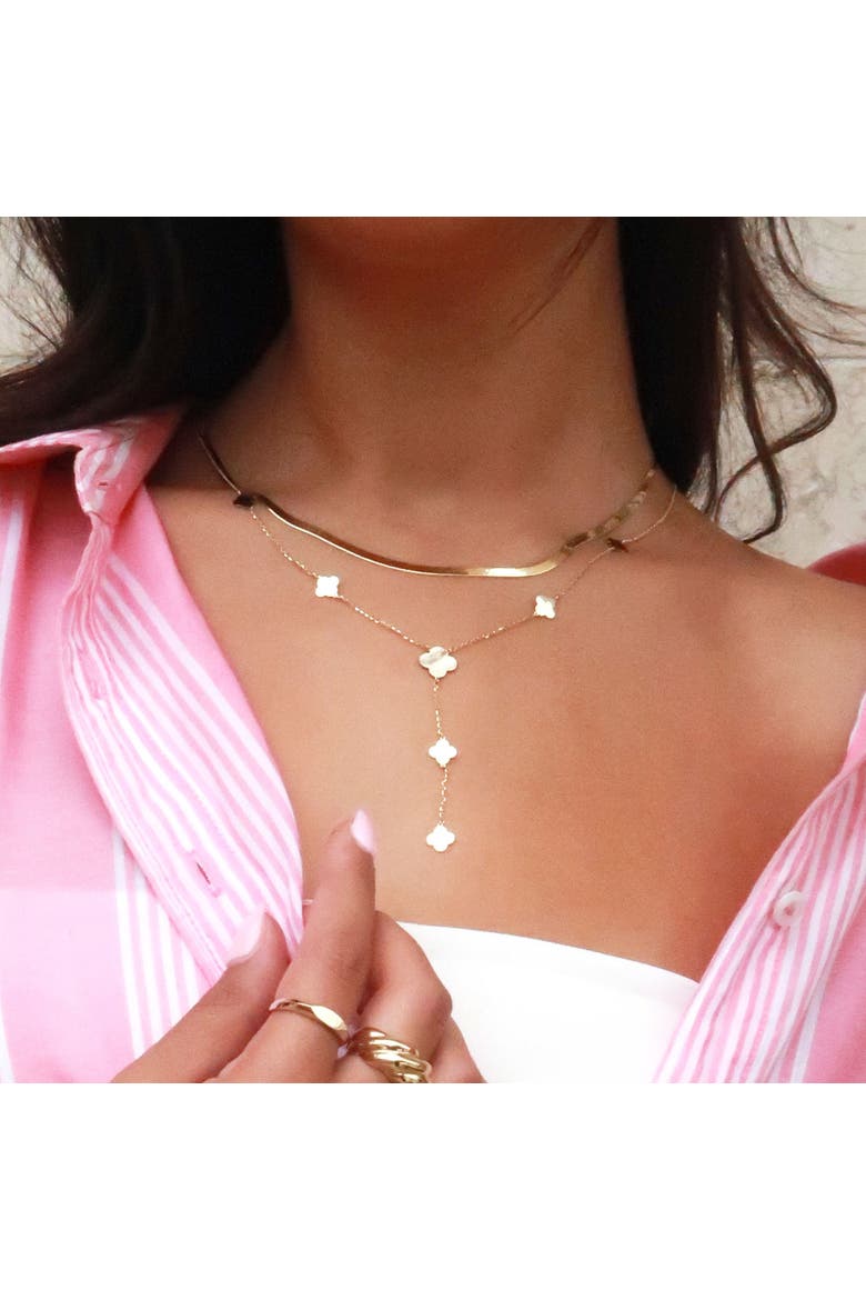 Gold Clover Station Lariat Necklace, Alternate, color, Gold