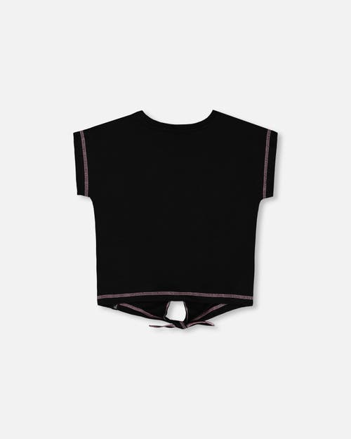 DEUX PAR DEUX DEUX PAR DEUX GIRL'S ORGANIC COTTON TEE WITH PRINT AND KNOT BLACK AND MULTICOLORED 