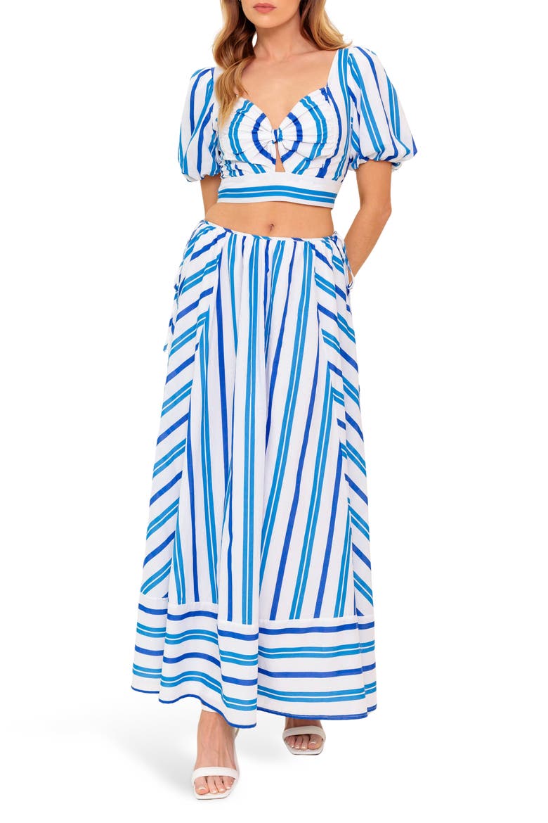 Stripe Crop Top & Maxi Skirt Set, Main, color, WHITE BLUE