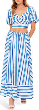 FLYING TOMATO Stripe Crop Top & Maxi Skirt Set