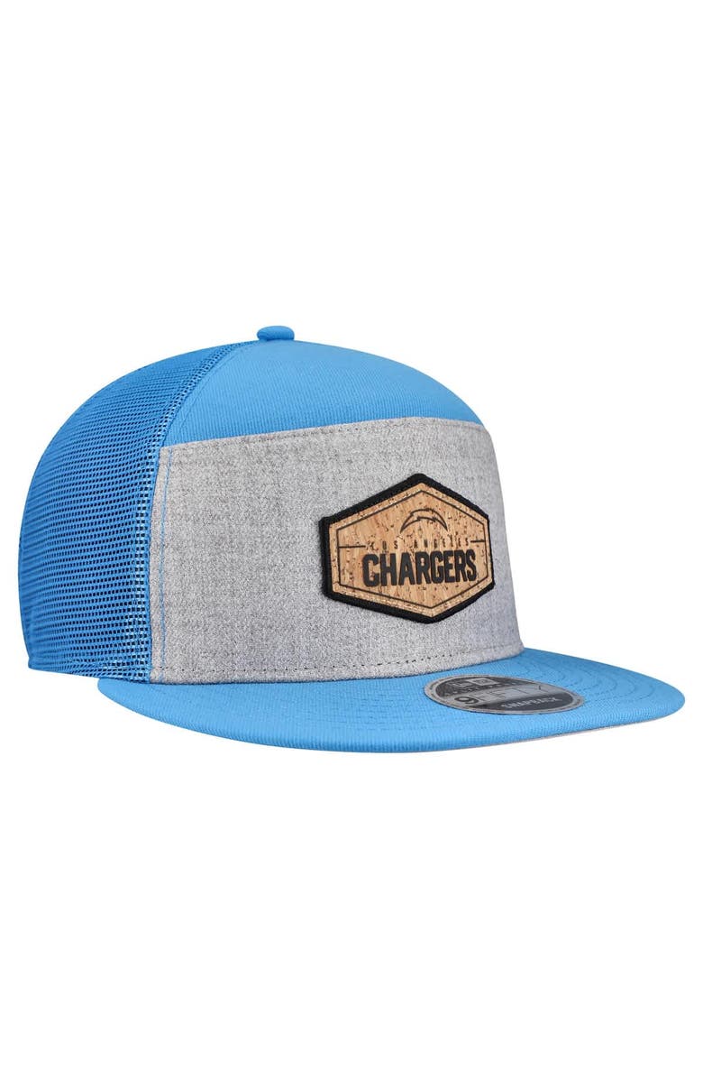 New Era Men's New Era  Gray/Powder Blue Los Angeles Chargers Cork Split Panel 9FIFTY Trucker Snapback Hat, Alternate, color, Gray