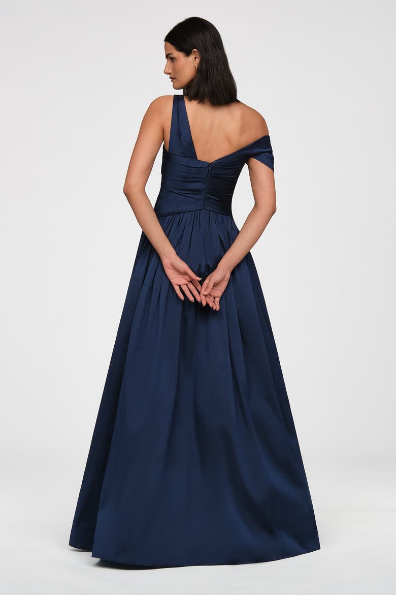 Avery Asymmetric Taffeta Gown, Alternate, color, Nautical Navy