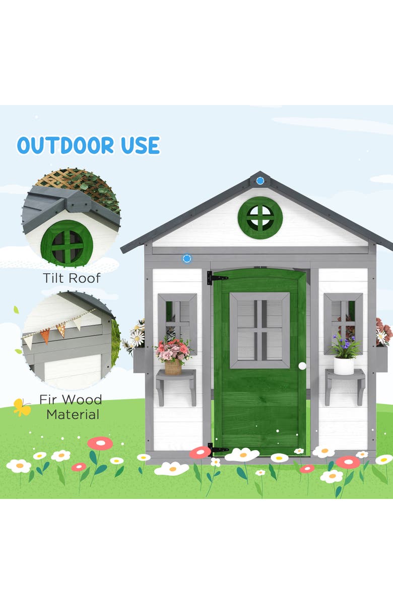 Outsunny Playhouse for Kids with Doors, Windows, Planter Pots, Indoor/Outdoor Use, Alternate, color, 