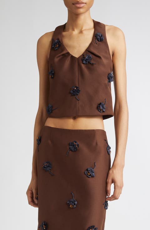 Floral Appliqué Tucked Crop Top