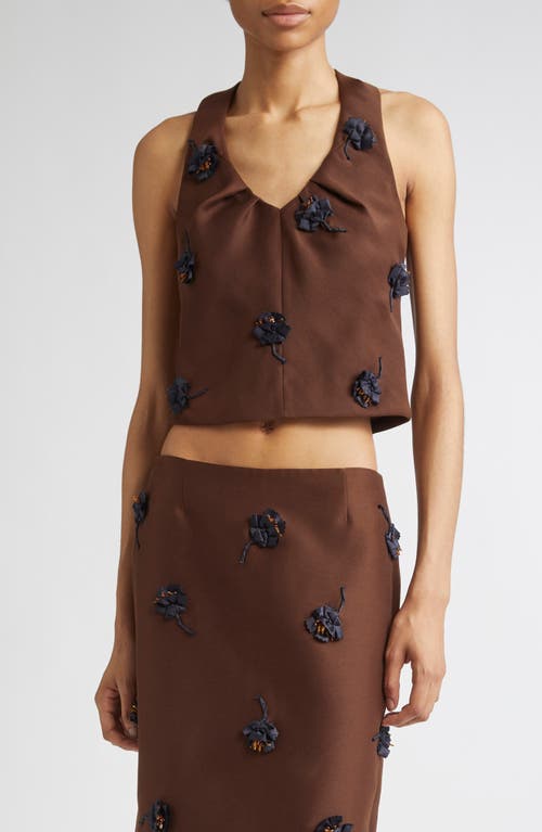 Shushu-tong Shushu/tong Floral Appliqué Tucked Crop Top In Brown