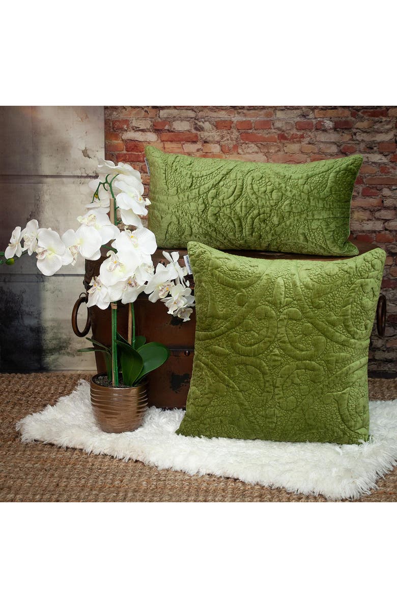 PARKLAND COLLECTION Geometric Embroidered Velvet Accent Pillow, Alternate, color, Olive