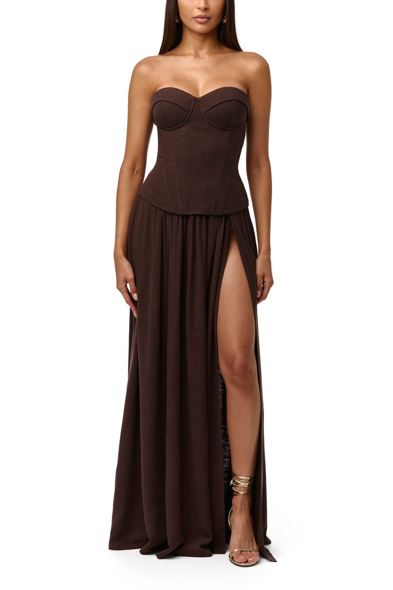 Gathered Side Slit Maxi Skirt, Alternate, color, DARK CHOCOLATE
