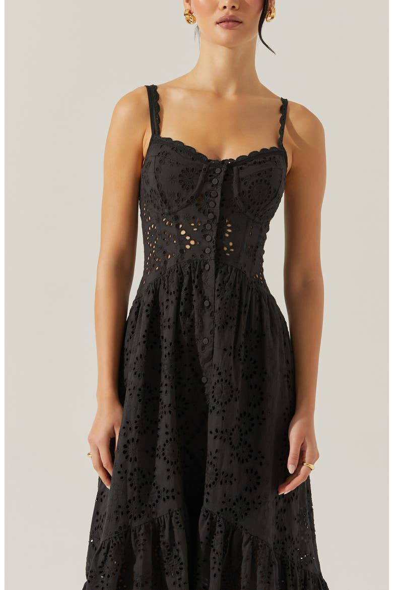 Yamila Cotton Eyelet High-Low Dress, Alternate, color, BLACK