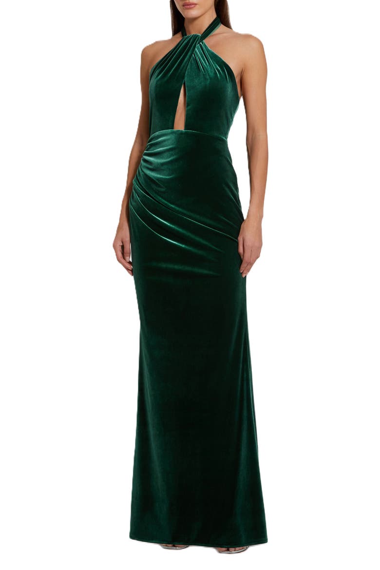 Velvet Halter Column Gown with Keyhole, Main, color, Emerald