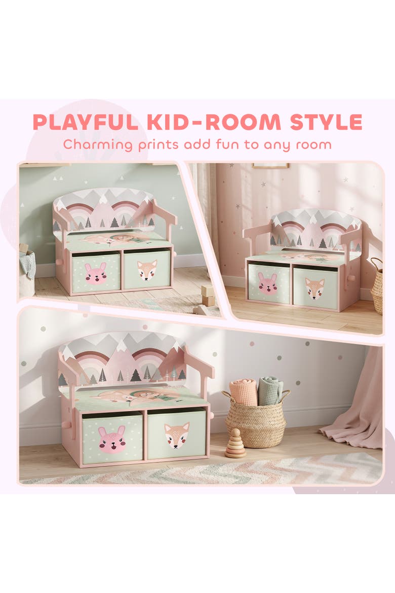 Kids Toy Box Chest, 3-in-1 Convertible Storage Chest with 2 Non-Woven Drawers for Bedroom, Kids Room, Wooden Toy Box Gift for Ages 3-6, Pink, Alternate, color, Pink
