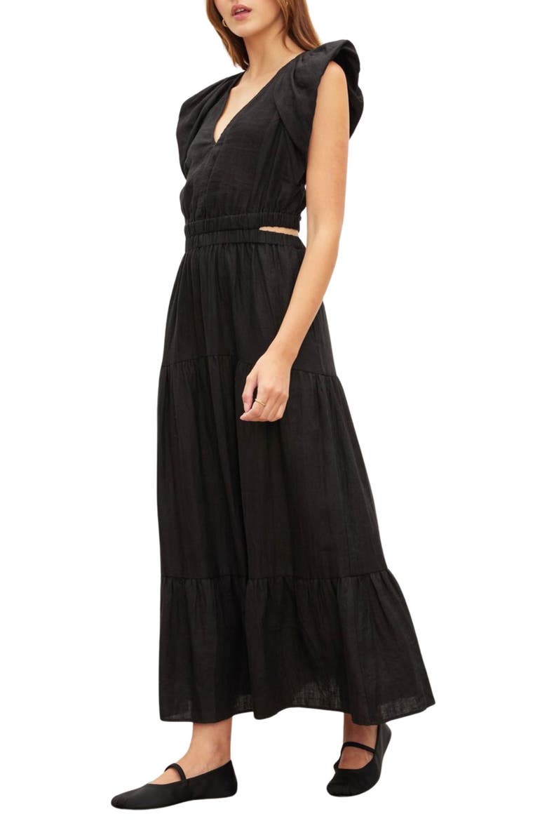 Ginger Linen Cutout Tiered Midi Dress, Alternate, color, BLACK