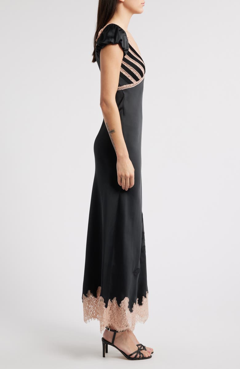 LoveShackFancy Brinkley Lace Trim Satin Dress, Alternate, color, 