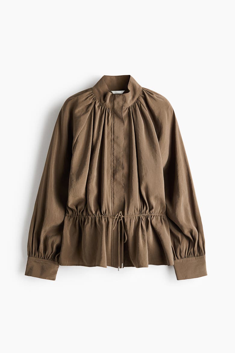 Balloon-sleeved Drawstring-detail Jacket, Alternate, color, Taupe