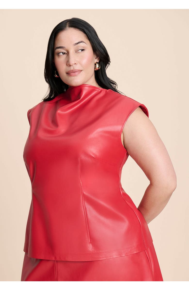 ELOQUII Faux Leather Top With Dramatic Neck, Main, color, Barbados Cherry