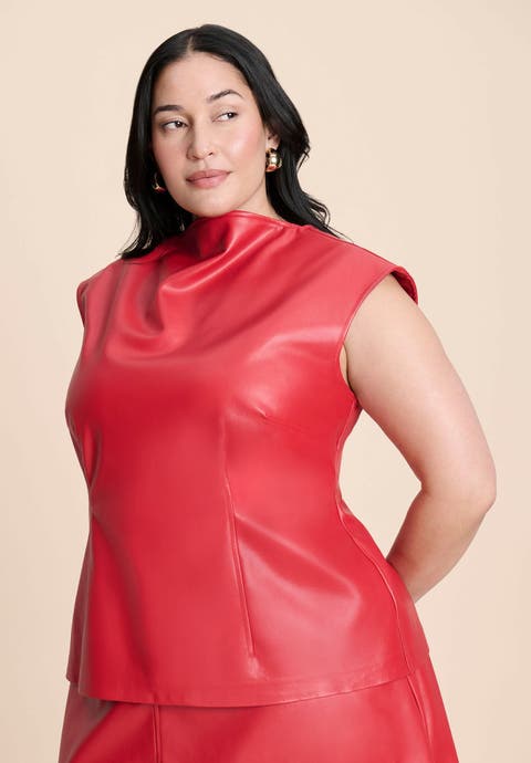 Faux Leather Top With Dramatic Neck (Plus)
