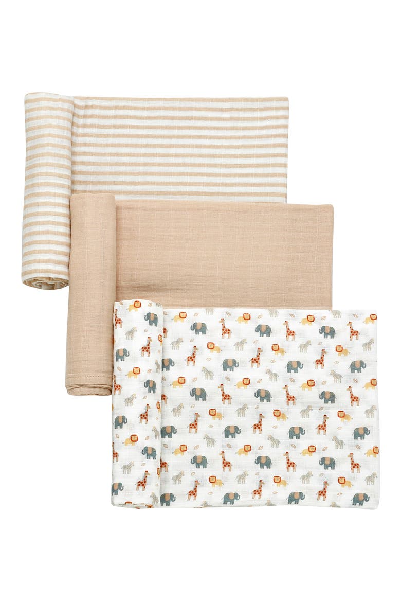 3-Pack Cotton Muslin Blankets, Main, color, LIGHT PASTEL BROWN