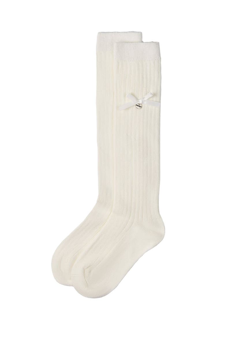 Fancy Logo and Bow Trimmed Knee Sock, Alternate, color, Winter White