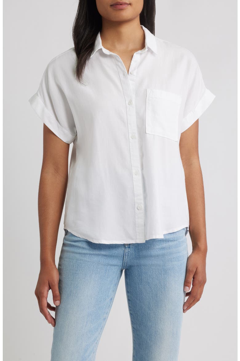 Short Sleeve Button-Up Shirt, Main, color, WHITE