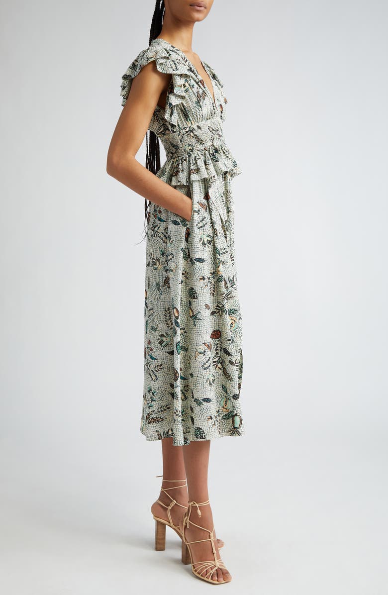 Ulla Johnson Brielle Flutter Sleeve Silk Midi Dress, Alternate, color, 