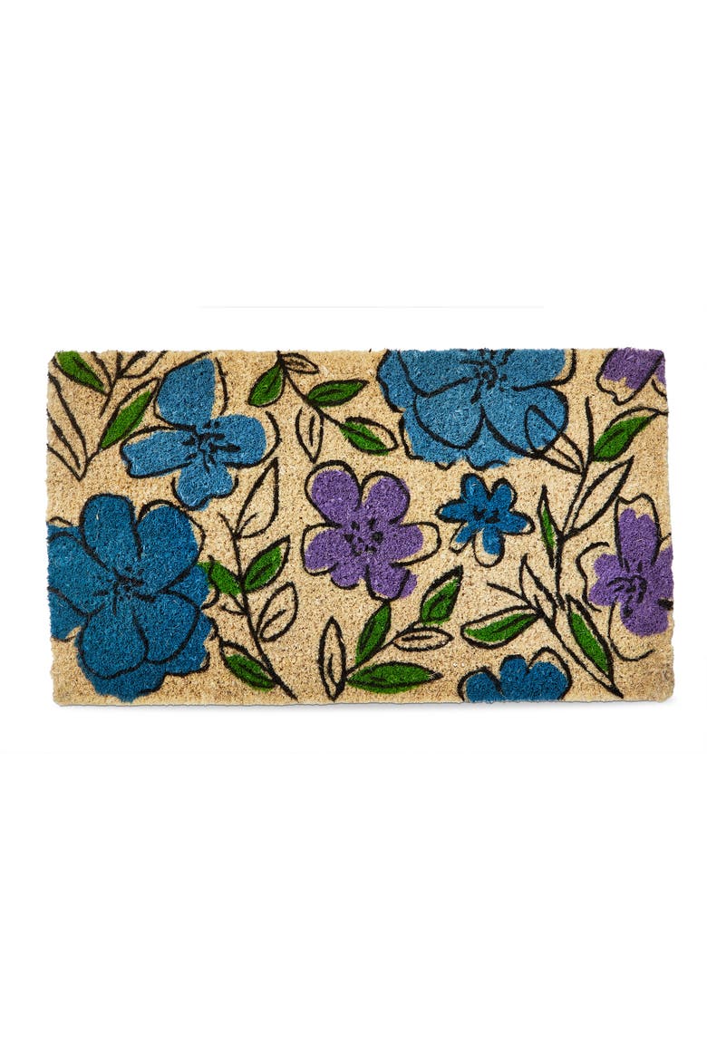 Sketched Flowers Coir Mat Multi Coir Everyday, Main, color, Blue