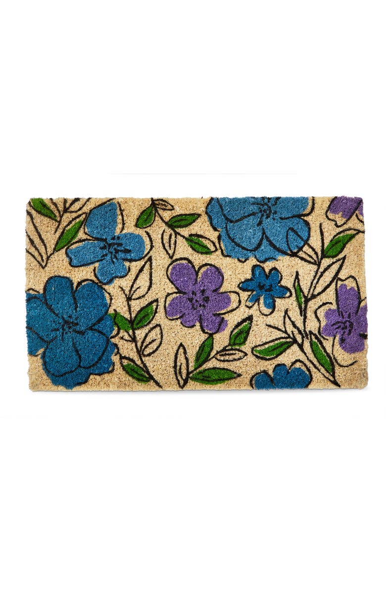 tag Sketched Flowers Coir Mat Multi Coir Everyday, Main, color, Blue