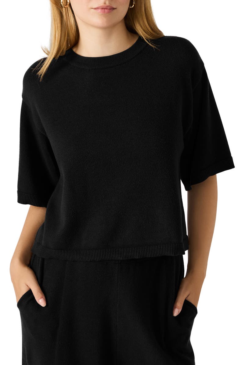 Steve Madden Kori Elbow Sleeve Crewneck Sweater, Main, color, Black