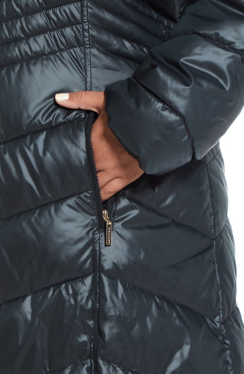 Gallery Hooded Maxi Puffer Coat with Faux Fur Trim, Alternate, color, Black