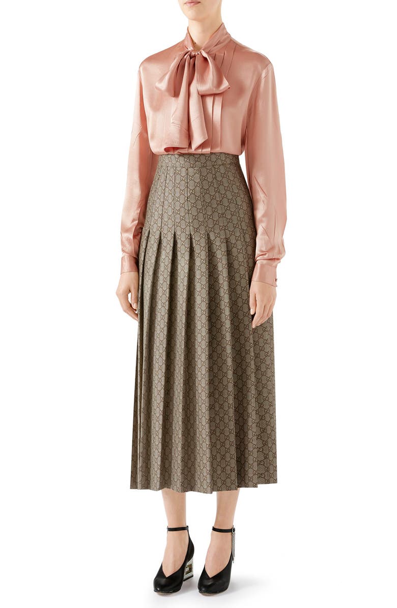 Gucci Pleated GG Canvas Skirt, Alternate, color, 