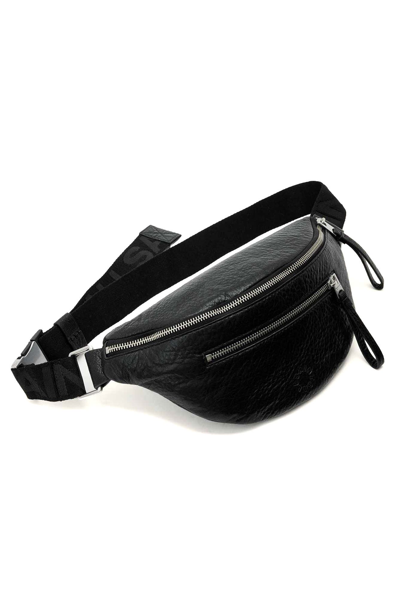 AllSaints Itoko Lambskin Leather Bum Bag, Alternate, color, Black