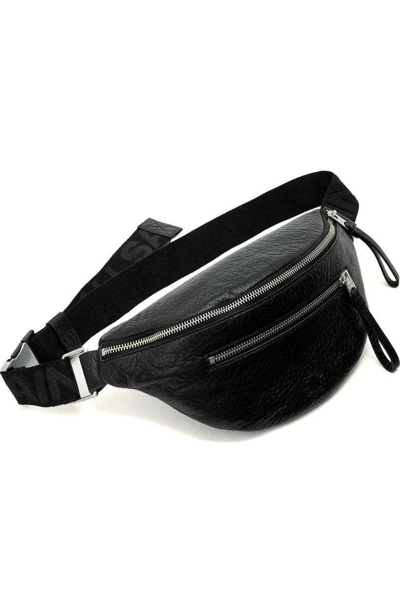 AllSaints Itoko Lambskin Leather Bum Bag, Alternate, color, Black