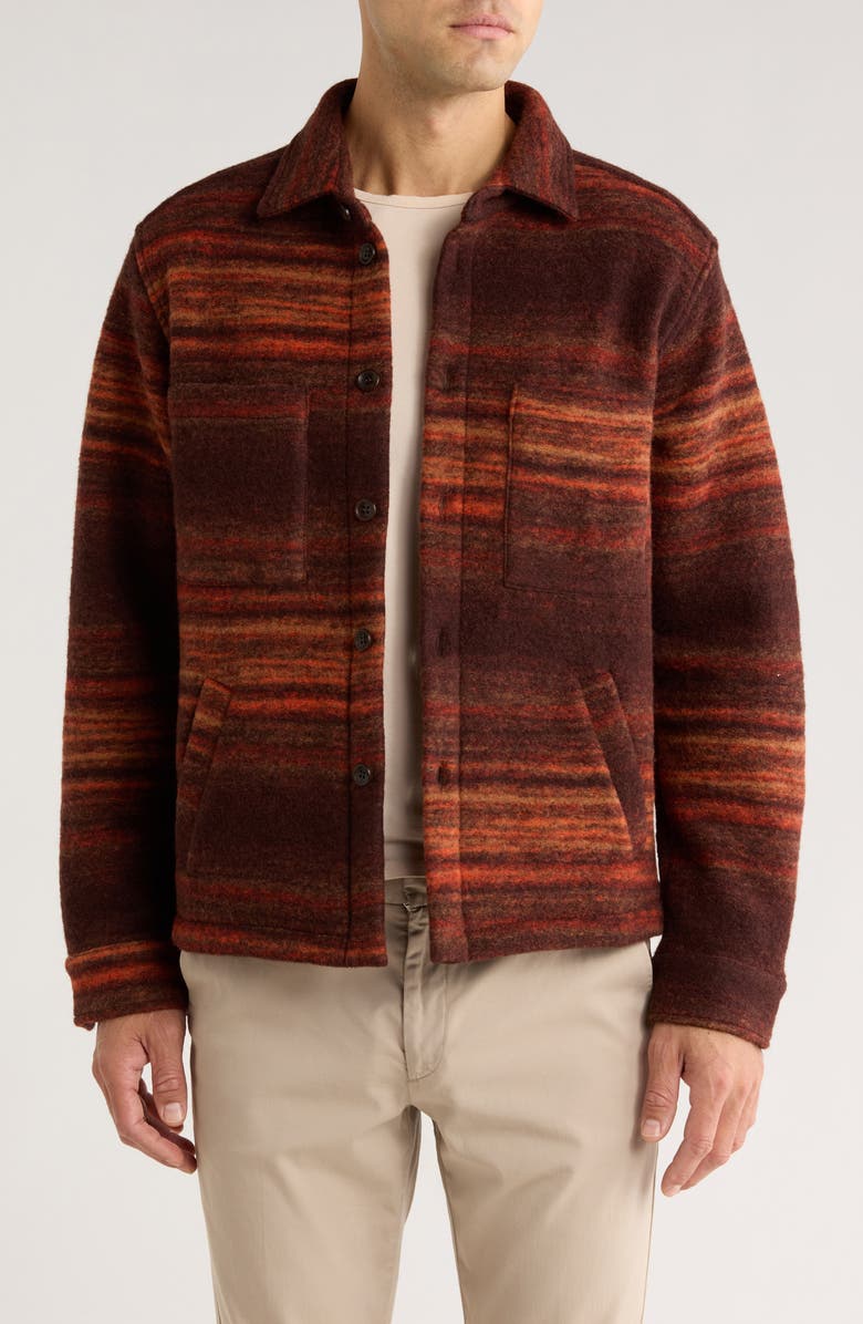 Percival Mississippi Jacquard Boiled Wool Blend Overshirt, Main, color, Brown Multi