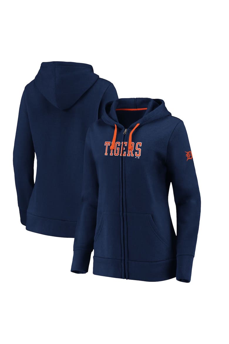 Women's Fanatics Branded Navy Detroit Tigers Primary Logo Team Block Full-Zip Hoodie, Main, color, Navy
