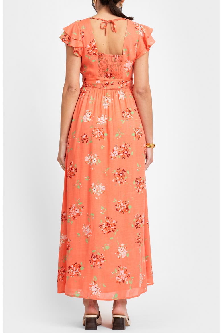 Flutter Sleeve Faux Wrap Maternity Dress, Alternate, color, CORAL PRINT