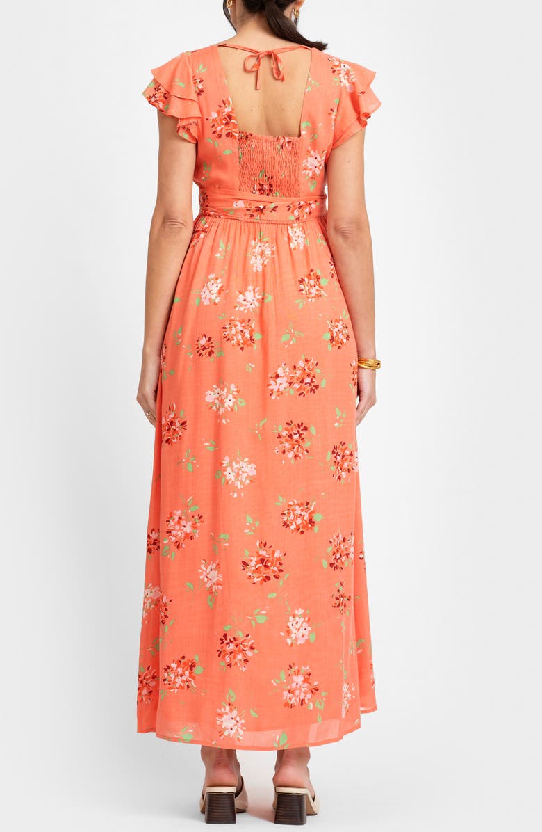 Seraphine Flutter Sleeve Faux Wrap Maternity Dress, Alternate, color, Coral Print