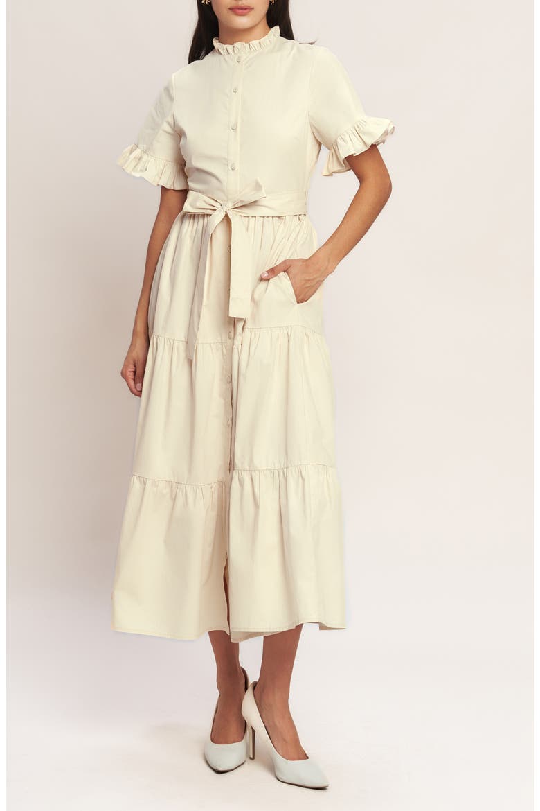 Ruffle Trim Midi Dress, Main, color, CREAM