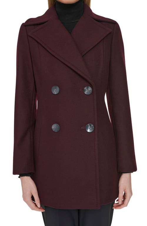 Cole Haan Fine Wool Blend Twill Peacoat In Burgundy