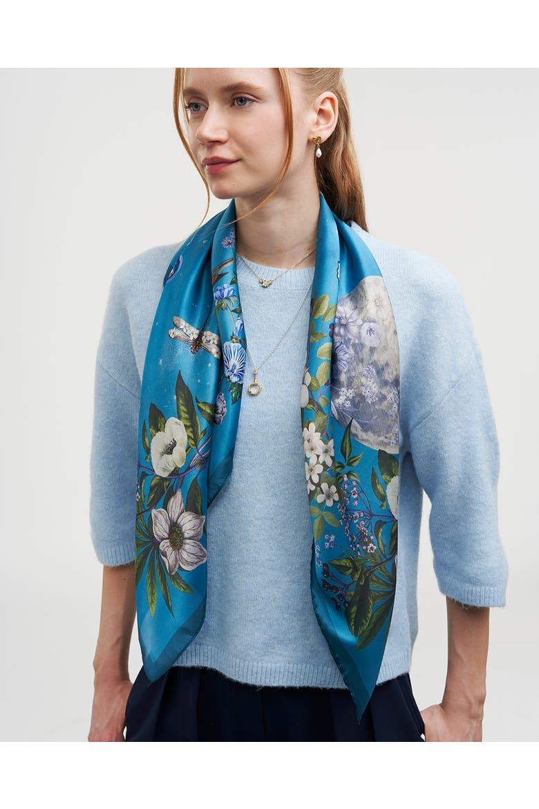 Midnight Garden Medium Square Scarf, Alternate, color, Teal