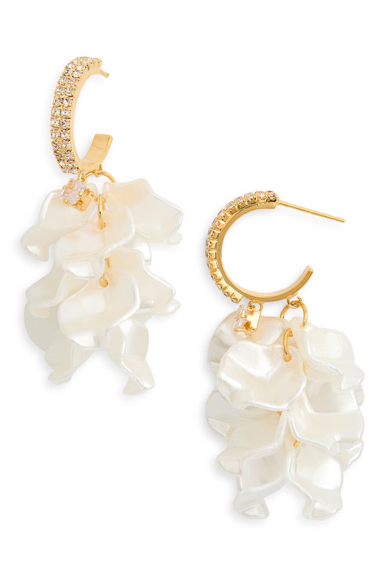 Karina Cubic Zirconia Petal Drop Hoop Earrings, Main, color, GOLD