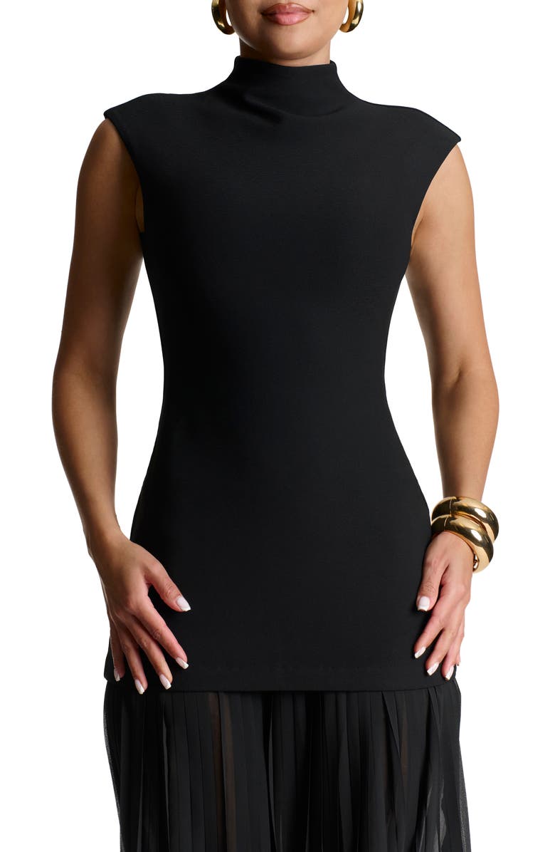 Naked Wardrobe Funnel Neck Mixed Media Maxi Dress, Alternate, color,