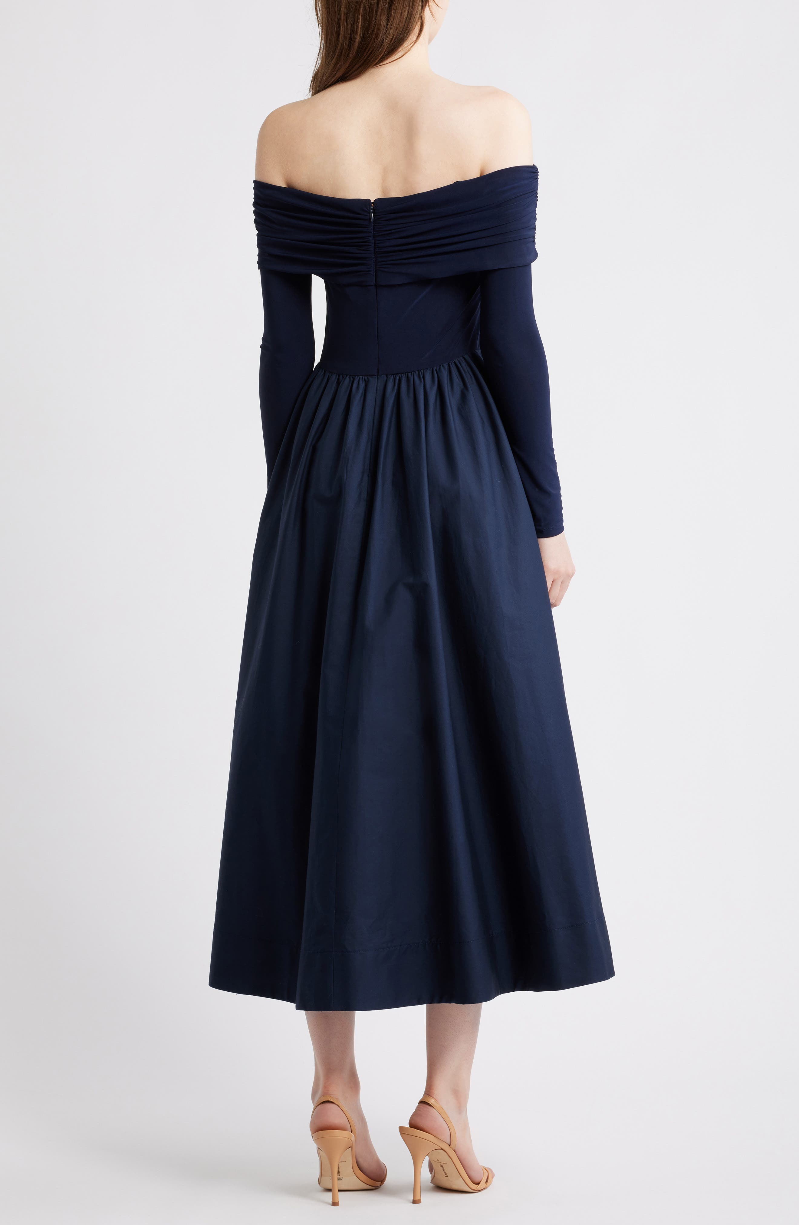 geisha designs off-the-shoulder long-sleeve midi dress Geisha Designs Asymmetrical Hem Midi Dress