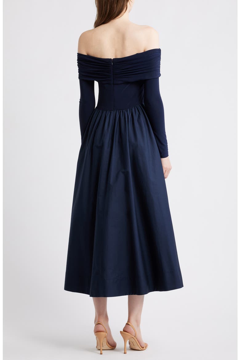Off the Shoulder Long Sleeve Mixed Media Dress, Alternate, color, NAVY
