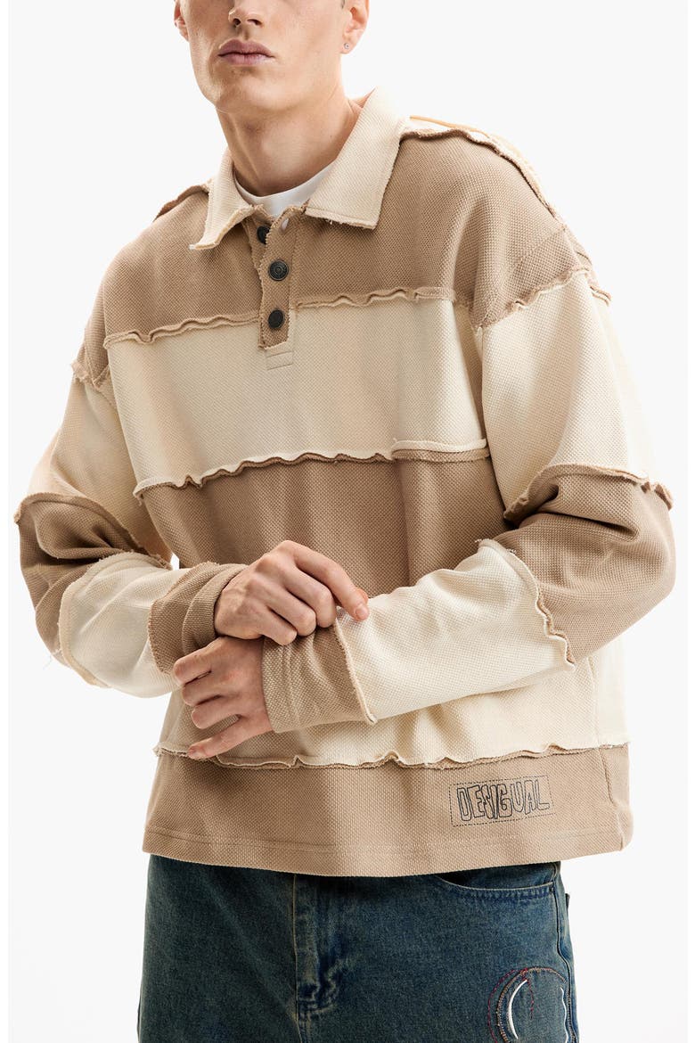 Raw Edge Long Sleeve Polo, Main, color, WHITE